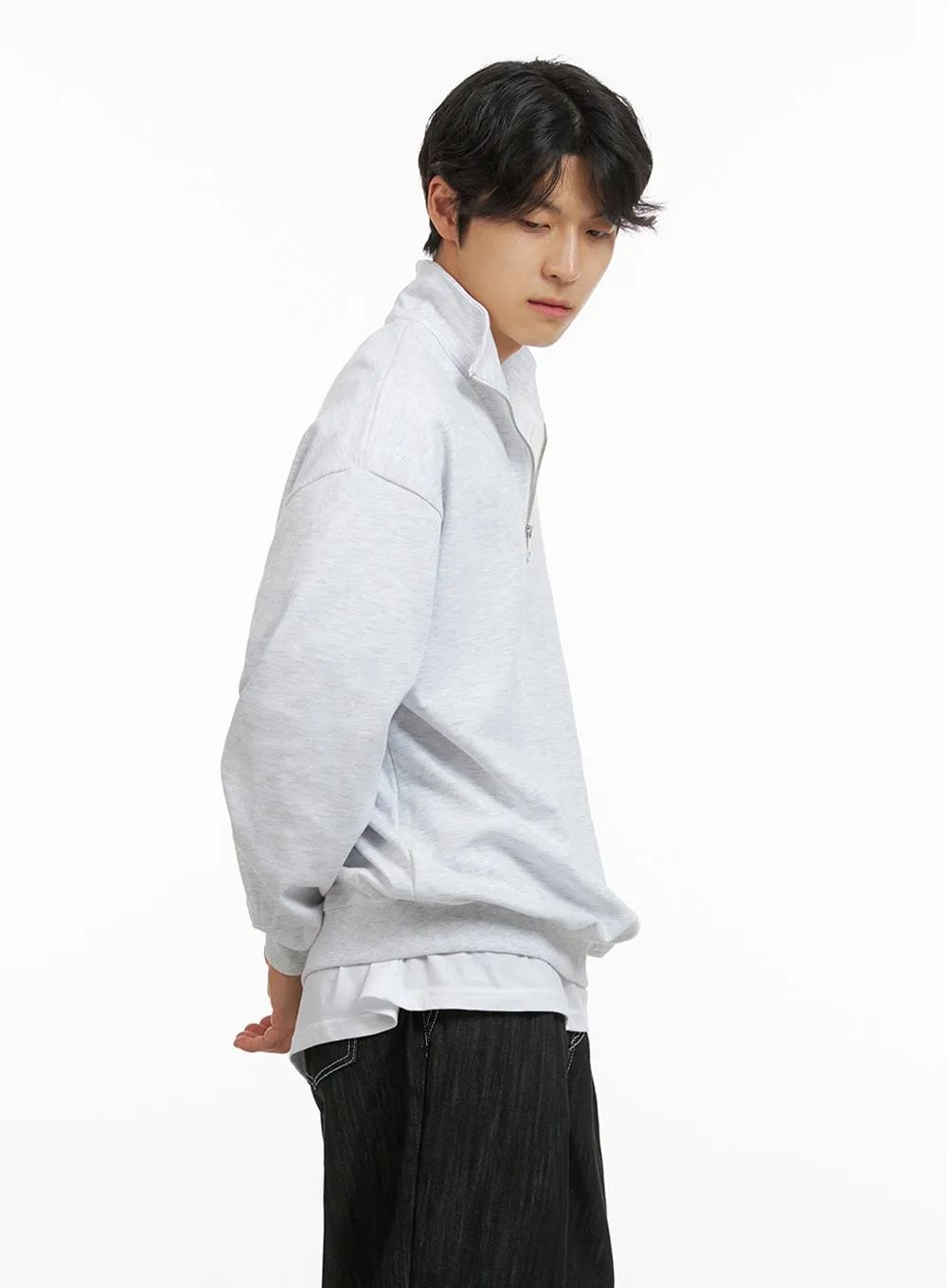 Men's Cozy Zip-Up Solid Sweatshirt (White) IG409