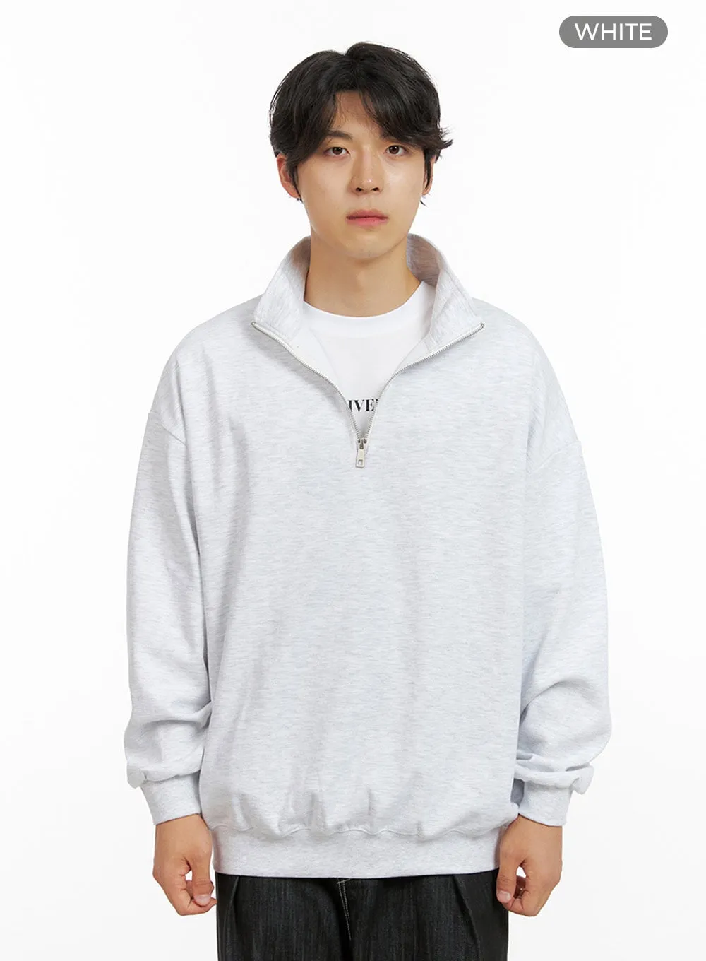 Men's Cozy Zip-Up Solid Sweatshirt (White) IG409
