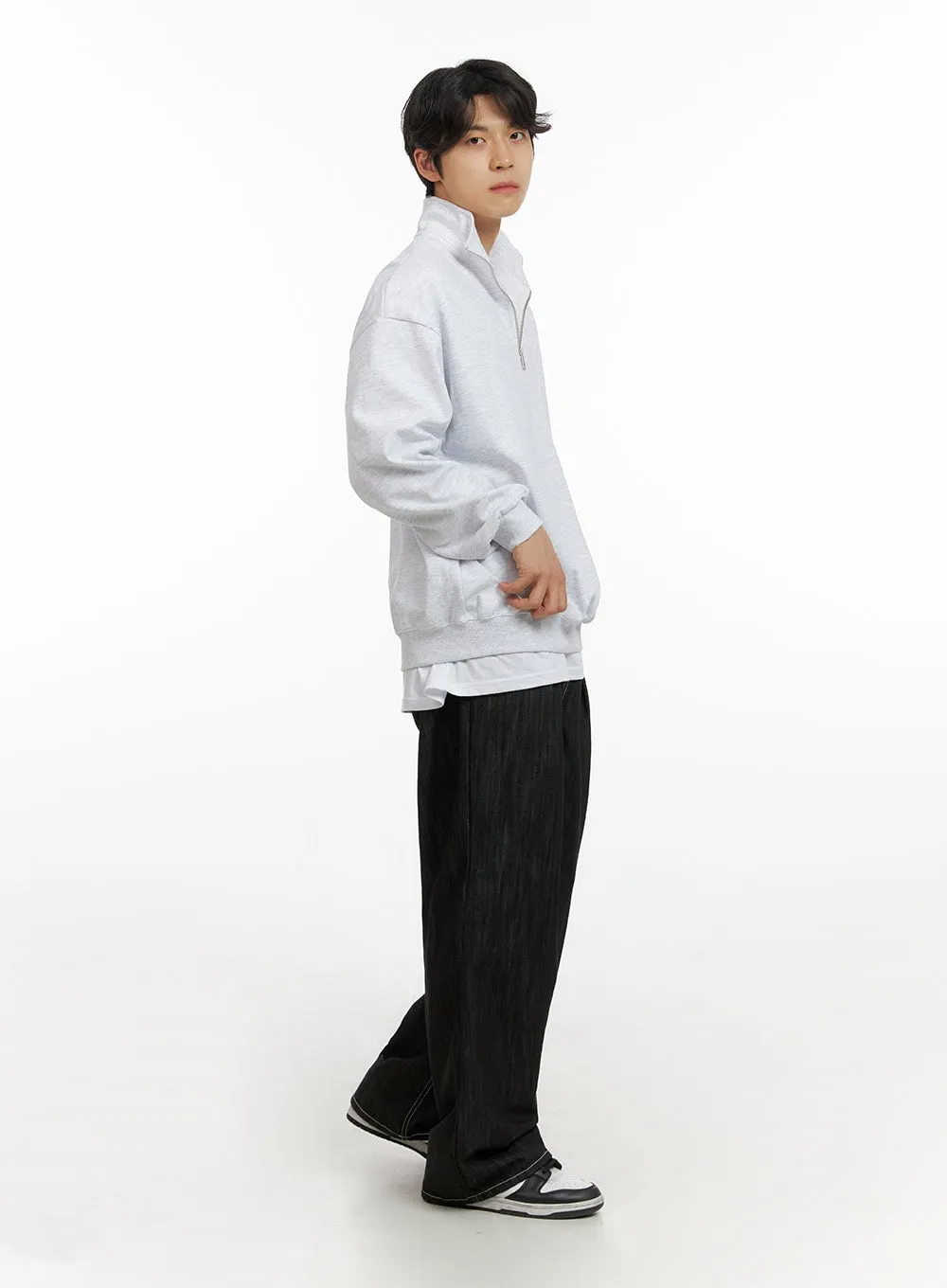 Men's Cozy Zip-Up Solid Sweatshirt (White) IG409