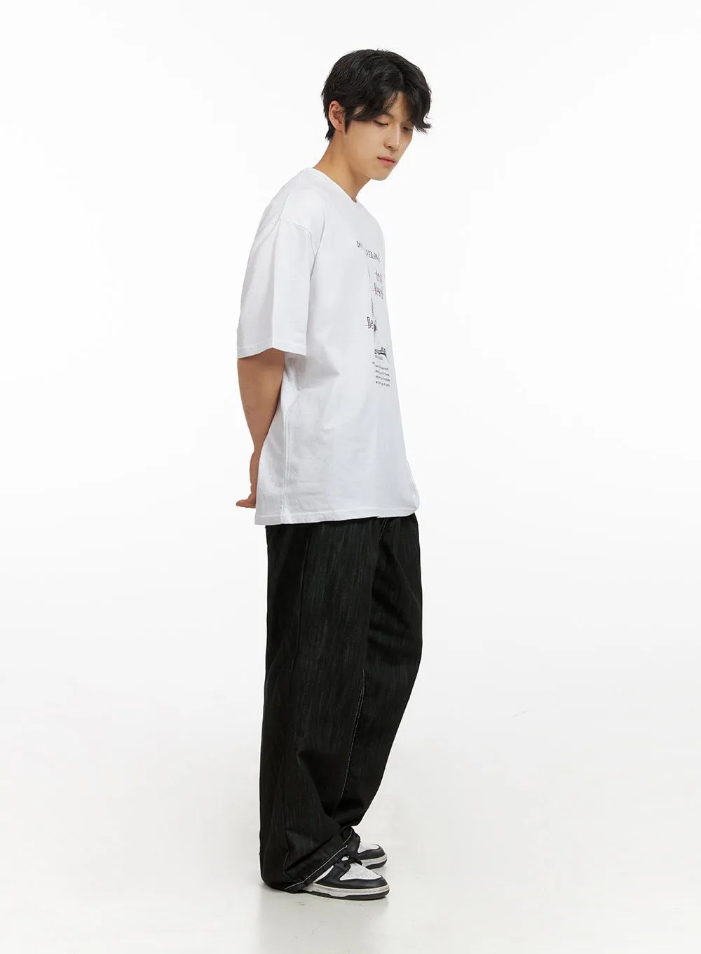 Men's Stitched Pintuck Wide Leg Pants IG409