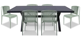 Noosa Rectangle 7 Piece Outdoor Setting in Gunmetal with UV Plastic Outdoor Chairs (PP)