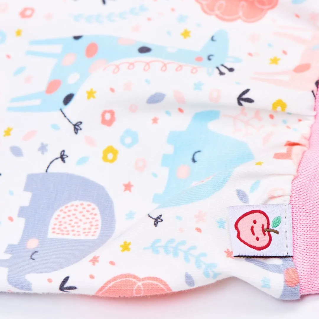 Organic rib pants "Mini Jungle Rose" made from 95% organic cotton and 5% elasthane