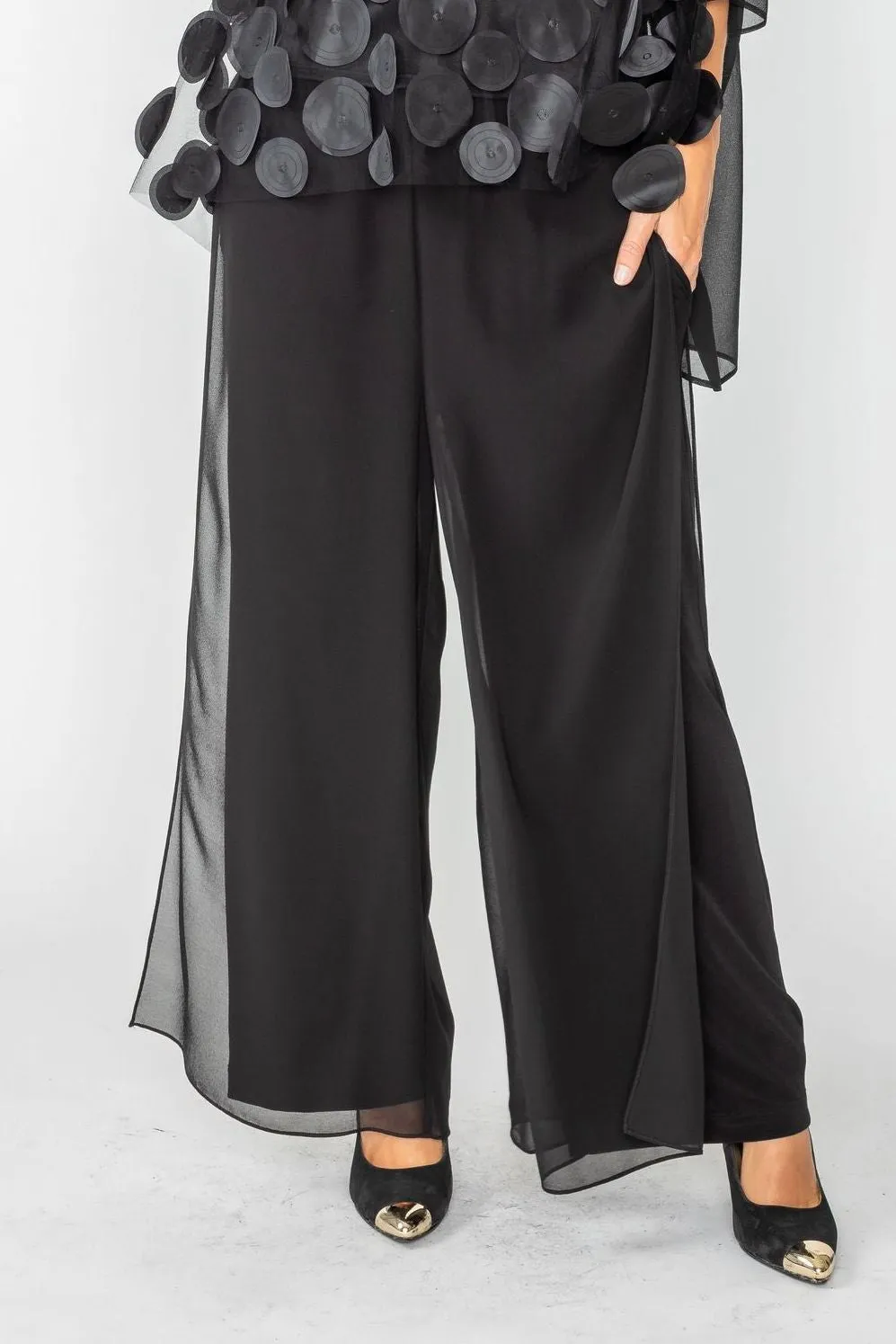 Plus Size Black Mesh Wide Leg Pants