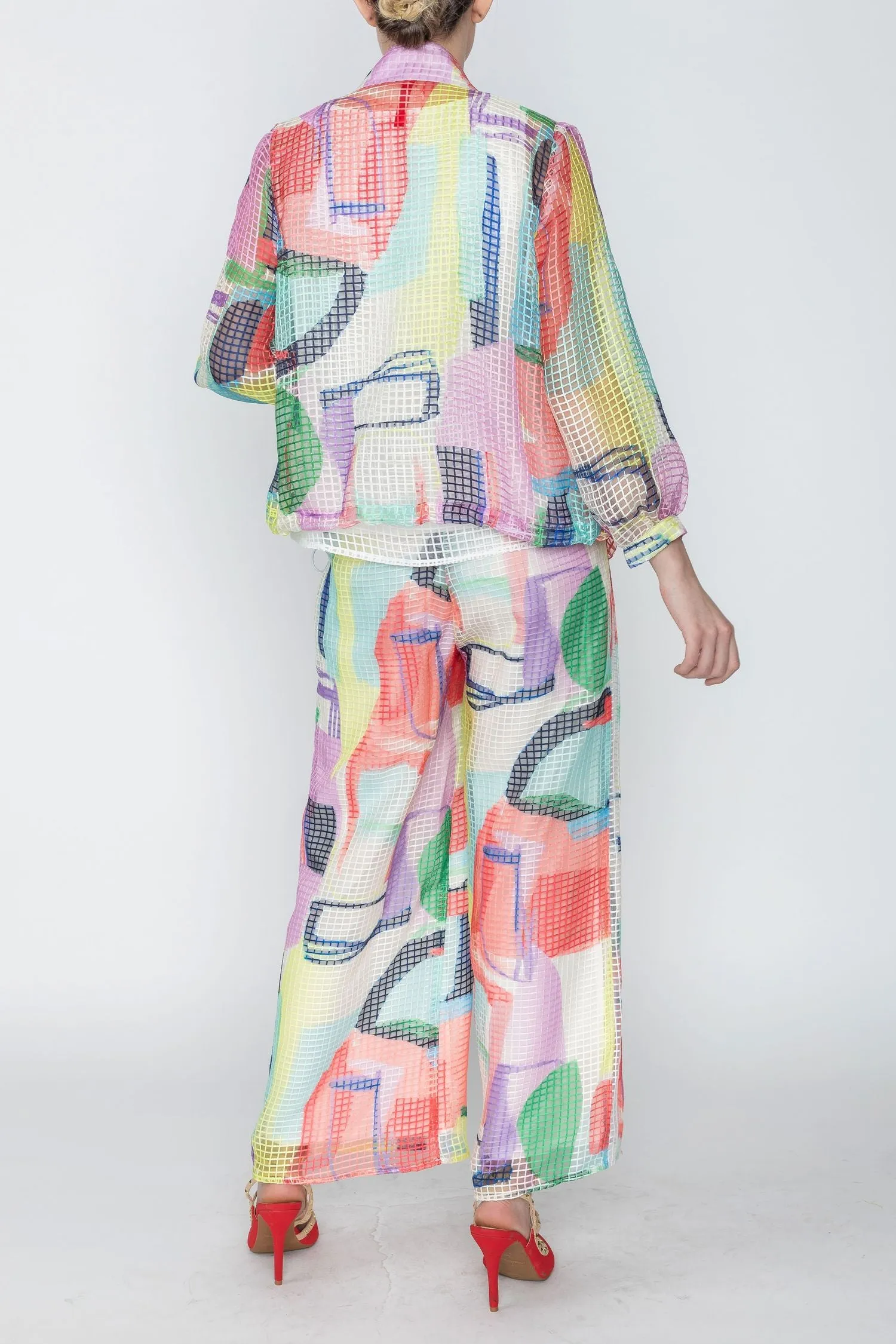 Plus Size Multi-Color Elastic Band Wide Leg Pants