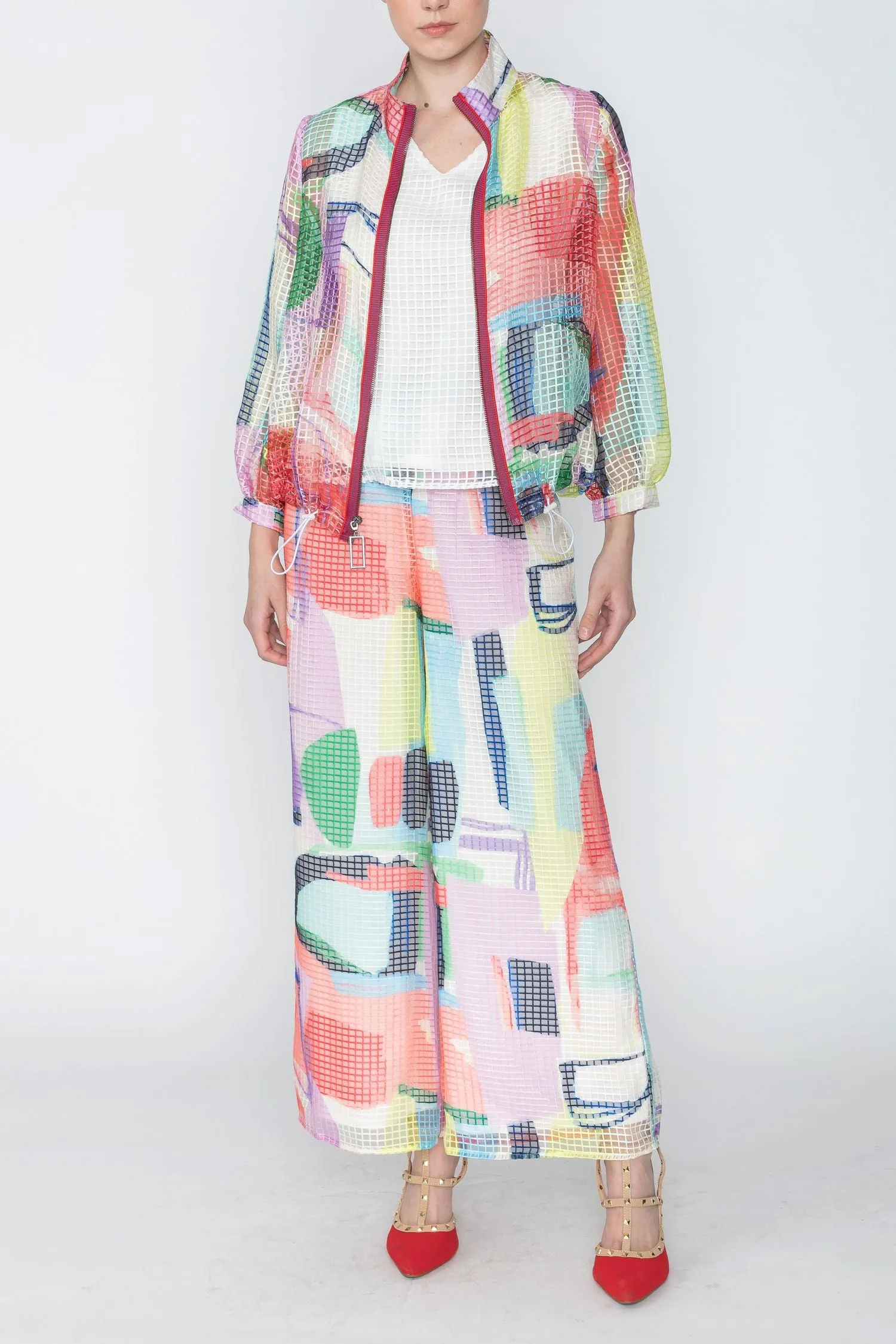 Plus Size Multi-Color Elastic Band Wide Leg Pants
