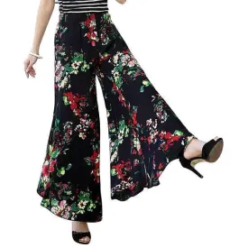 Plus Size - Summer runway casual harem flare high waist loose floral Wide leg pants women clothing print Vintage trousers plus size (US 14-20W)
