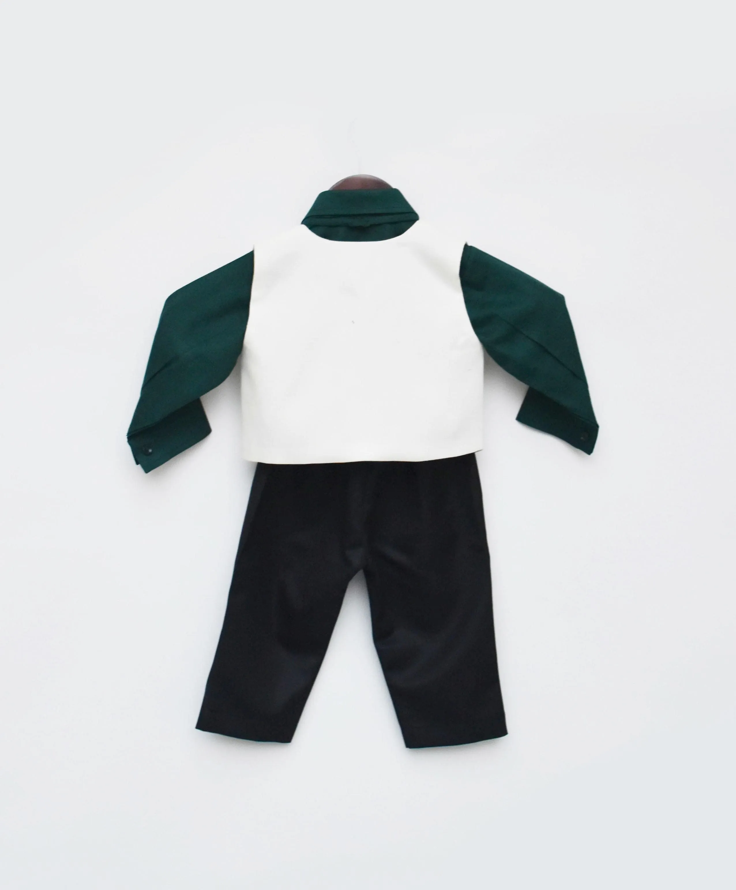 Pre Order: Green Shirt and Off white Waist Coat with Pant