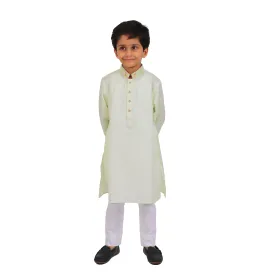 Pre-Order : LEMON YELLOW KURTA WITH COLLAR EMBROIDERY & WHITE PANTS  for Boys