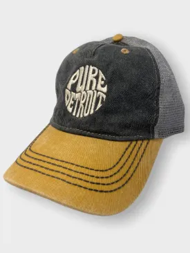 Pure Detroit Retro Trucker Adjustable Hat / Unisex/ Cream   Charcoal & Maize
