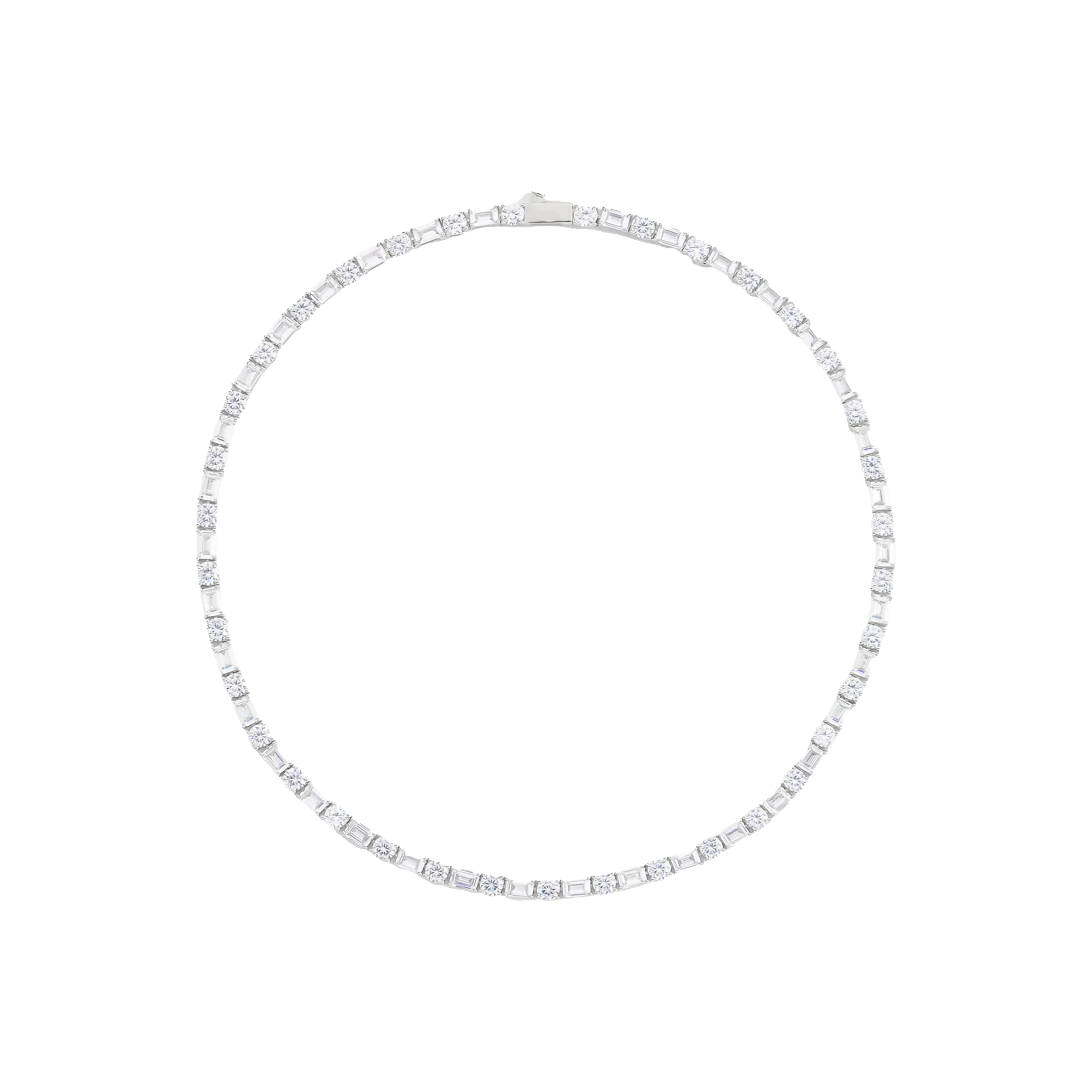 Round & Rectangular Tennis Chain In White Gold - 5mm