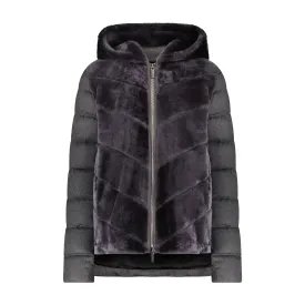 Select Shearling Lamb Chevron Parka with Cashmere & Wool Sleeves and Back