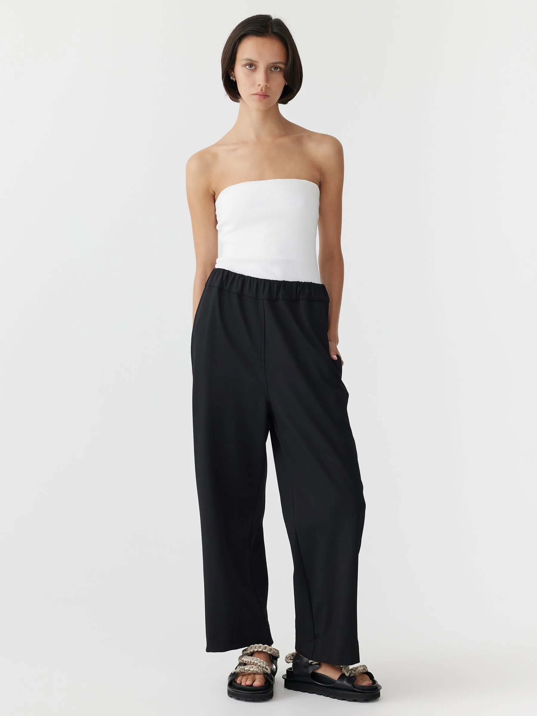 stretch twill wide leg pant