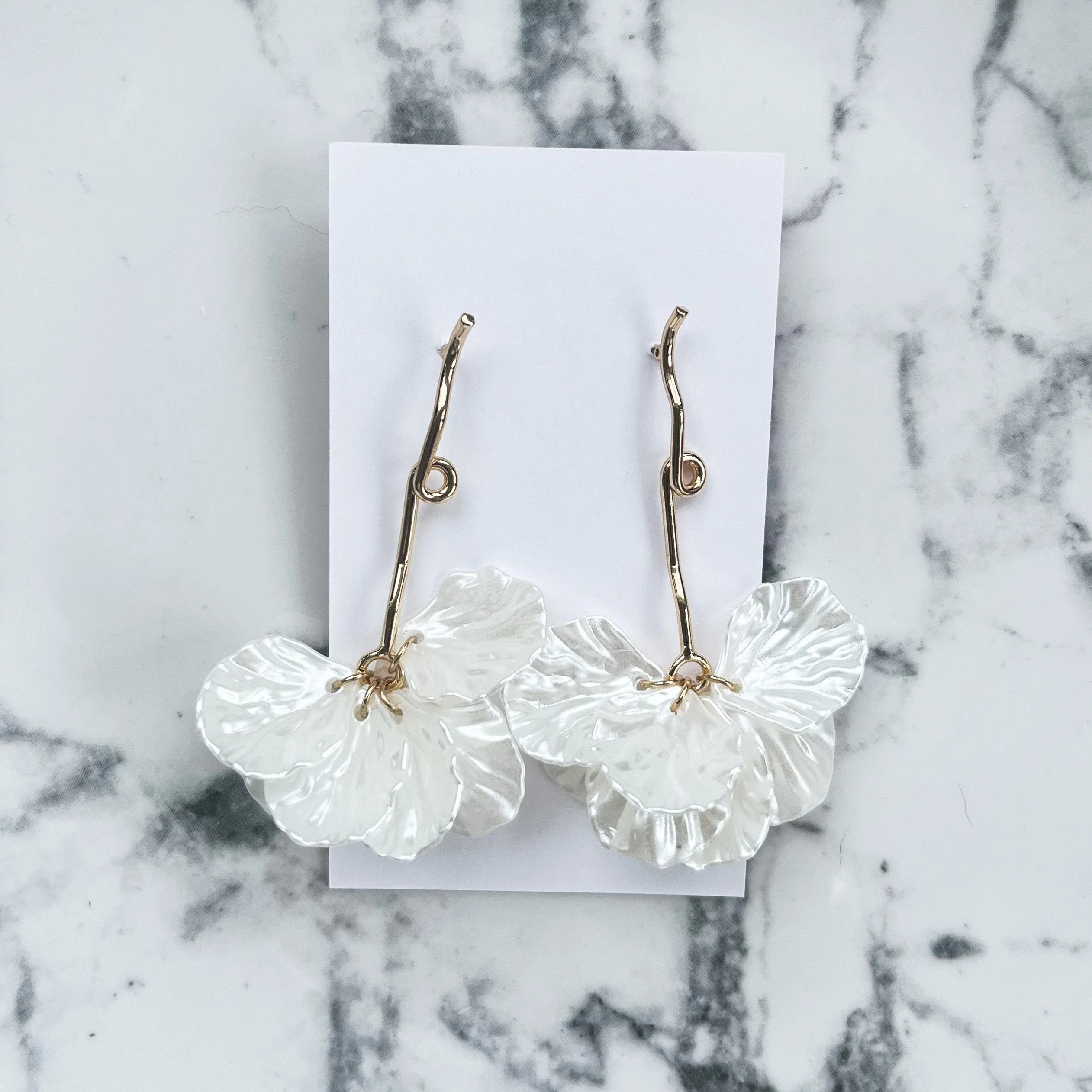 White Petal Drop Earrings