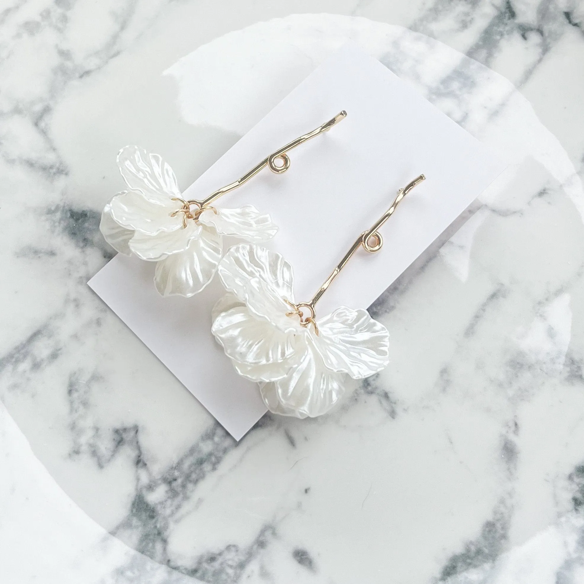 White Petal Drop Earrings