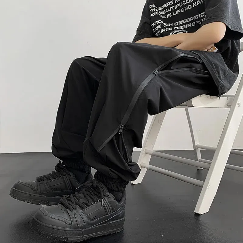 Wiaofellas  -  New Men's Fashion Harem Pants Reverse Design Baggy Tapered Trousers Black Side Zipper Stretch Oversized Hip Hop Clothing Man