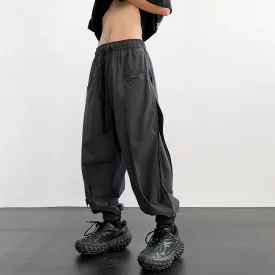 Wiaofellas  -  New Men's Fashion Harem Pants Reverse Design Baggy Tapered Trousers Black Side Zipper Stretch Oversized Hip Hop Clothing Man
