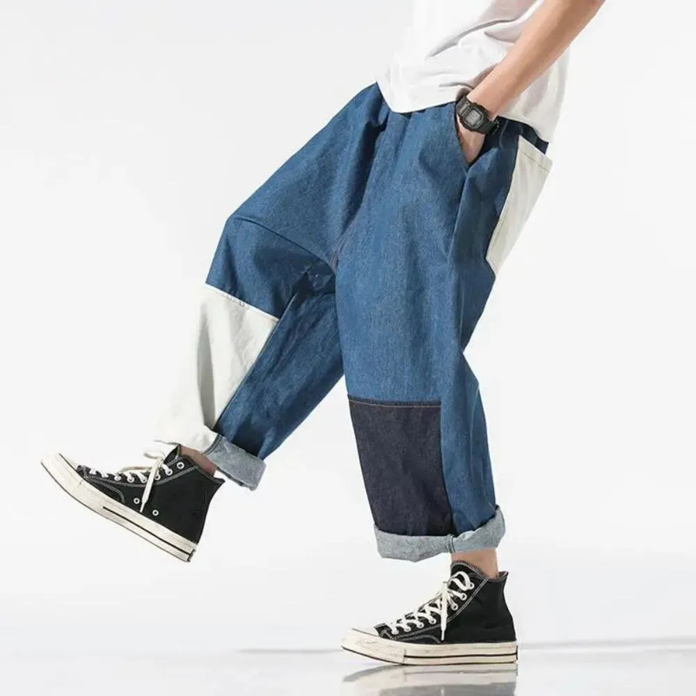 Wiaofellas Streetwear Men Jeans Pants Ankle-length Japanese Casual Jeans Men Fashion Jogging Pants Male Large Size Baggy Harem  Loose