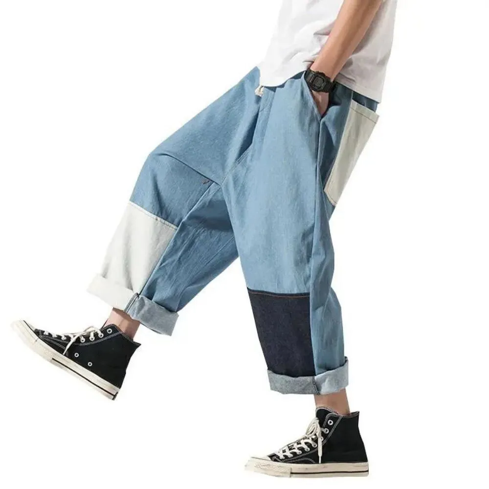 Wiaofellas Streetwear Men Jeans Pants Ankle-length Japanese Casual Jeans Men Fashion Jogging Pants Male Large Size Baggy Harem  Loose