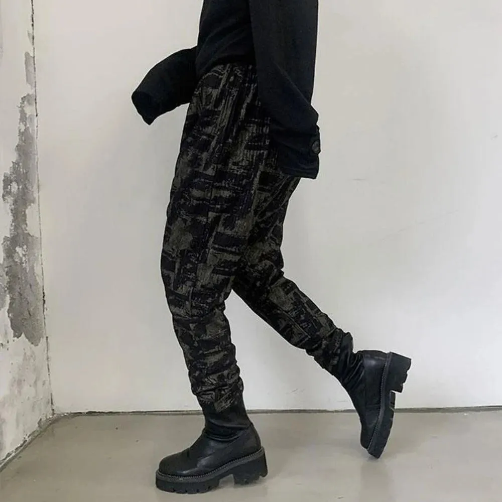Wiaofellas Summer Dark Geometric Pattern Printing Men's Slim-fit Low-Grade Harem Beamed Casual Pants Hip-hop Pencil Pants Thin Section