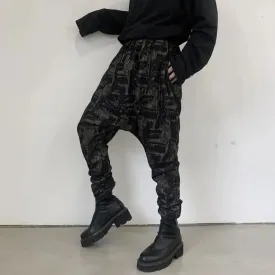 Wiaofellas Summer Dark Geometric Pattern Printing Men's Slim-fit Low-Grade Harem Beamed Casual Pants Hip-hop Pencil Pants Thin Section