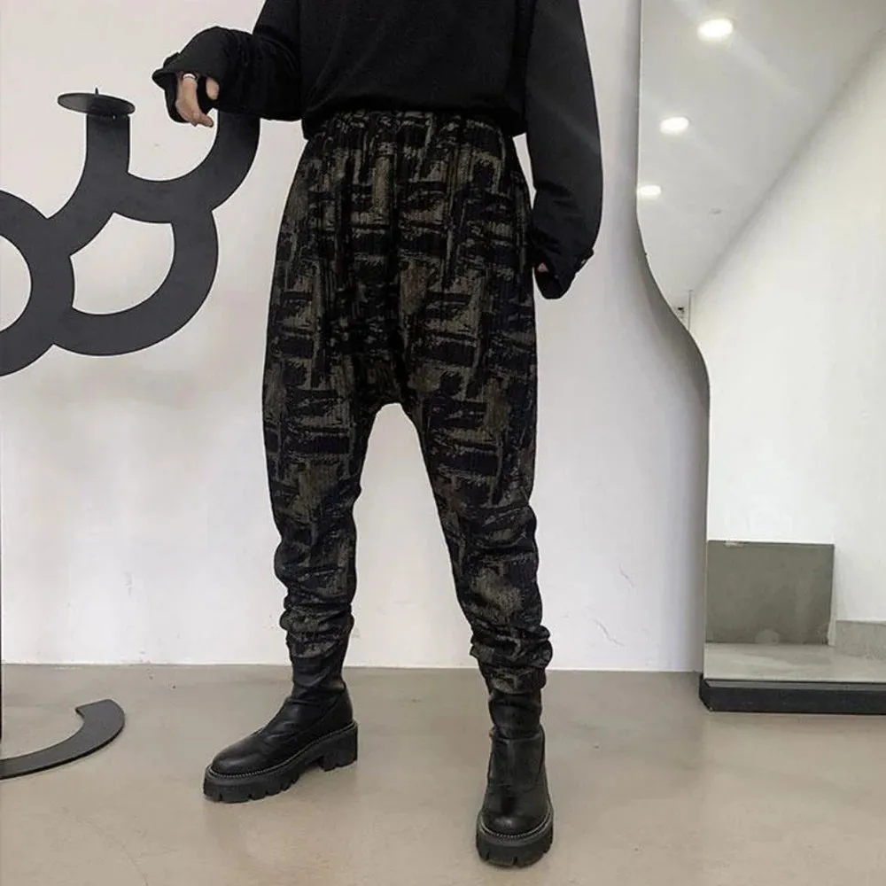 Wiaofellas Summer Dark Geometric Pattern Printing Men's Slim-fit Low-Grade Harem Beamed Casual Pants Hip-hop Pencil Pants Thin Section
