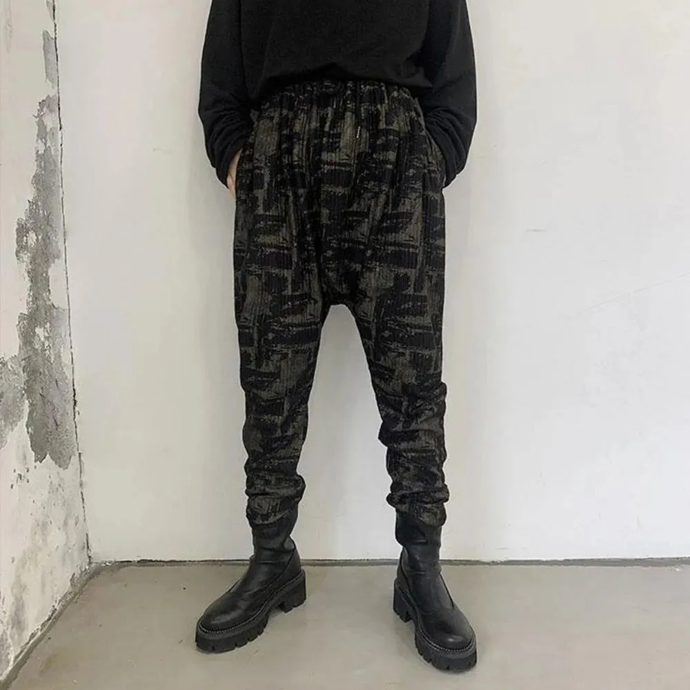 Wiaofellas Summer Dark Geometric Pattern Printing Men's Slim-fit Low-Grade Harem Beamed Casual Pants Hip-hop Pencil Pants Thin Section