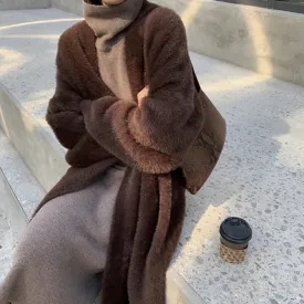 Wjczt 2024 fall fashion trends Korean Style Autumn and Winter New Style Faux Mink Velvet Sweater Women's Cardigan Outer Wear over the Knee Long Loose Overcoat Women's Coat