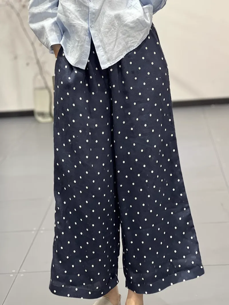 Women's Summer Loose Casual Wide Leg Polka Dot Pants Bottom