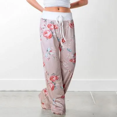 Womens Wide-Leg Palazzo-Style Vibrant Colorful Patterned Lounge Pants