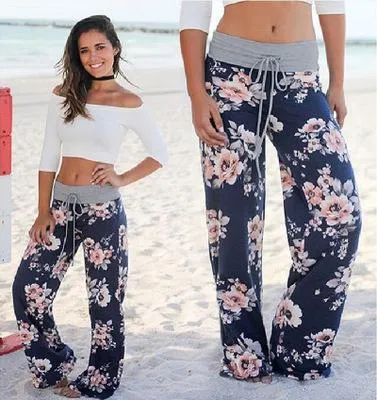 Womens Wide-Leg Palazzo-Style Vibrant Colorful Patterned Lounge Pants
