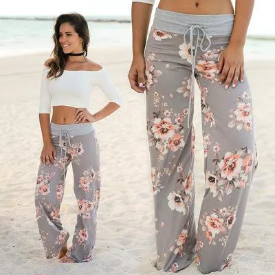 Womens Wide-Leg Palazzo-Style Vibrant Colorful Patterned Lounge Pants