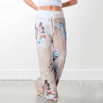 Womens Wide-Leg Palazzo-Style Vibrant Colorful Patterned Lounge Pants