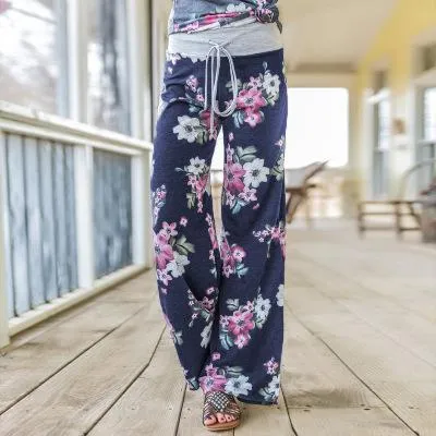 Womens Wide-Leg Palazzo-Style Vibrant Colorful Patterned Lounge Pants