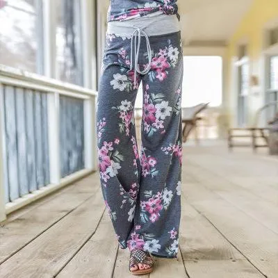 Womens Wide-Leg Palazzo-Style Vibrant Colorful Patterned Lounge Pants