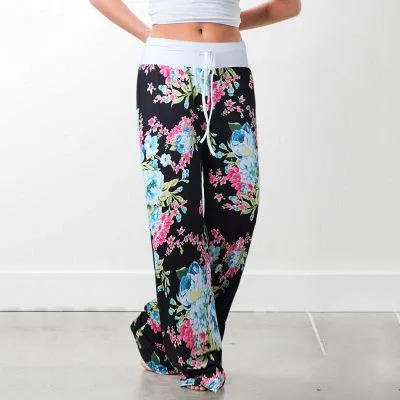 Womens Wide-Leg Palazzo-Style Vibrant Colorful Patterned Lounge Pants
