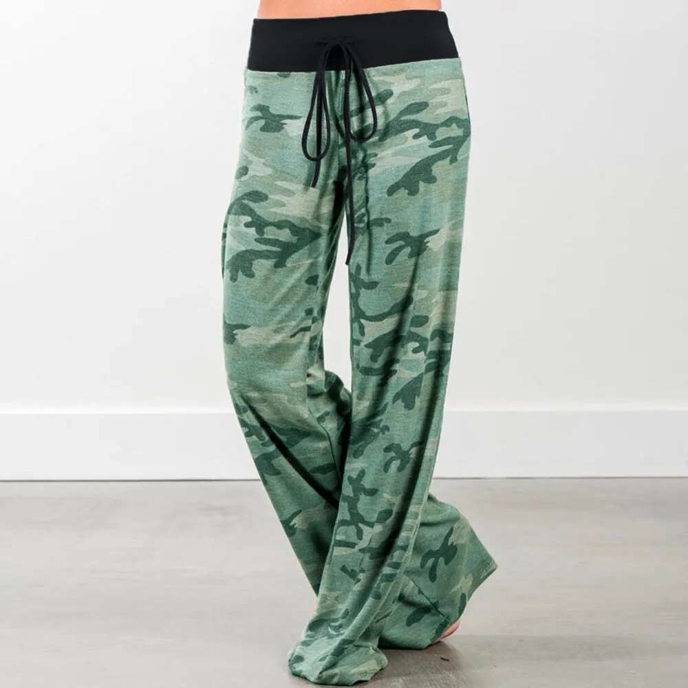 Womens Wide-Leg Palazzo-Style Vibrant Colorful Patterned Lounge Pants