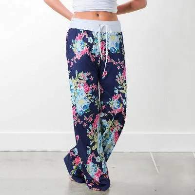 Womens Wide-Leg Palazzo-Style Vibrant Colorful Patterned Lounge Pants